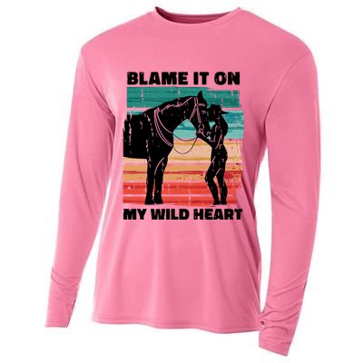 Blame It On My Wild Heart Horse Retro Cooling Performance Long Sleeve Crew