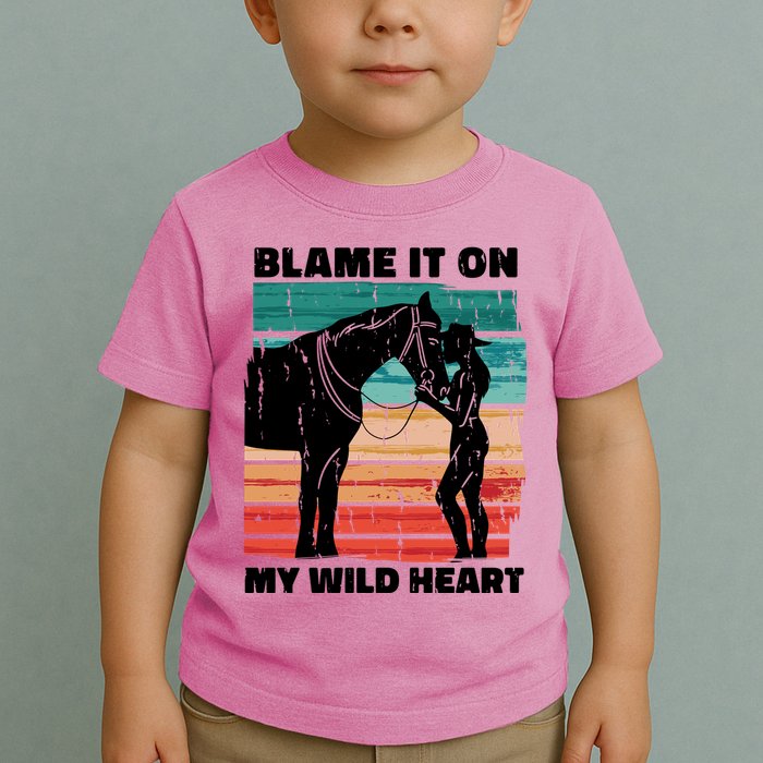 Blame It On My Wild Heart Horse Retro Toddler T-Shirt