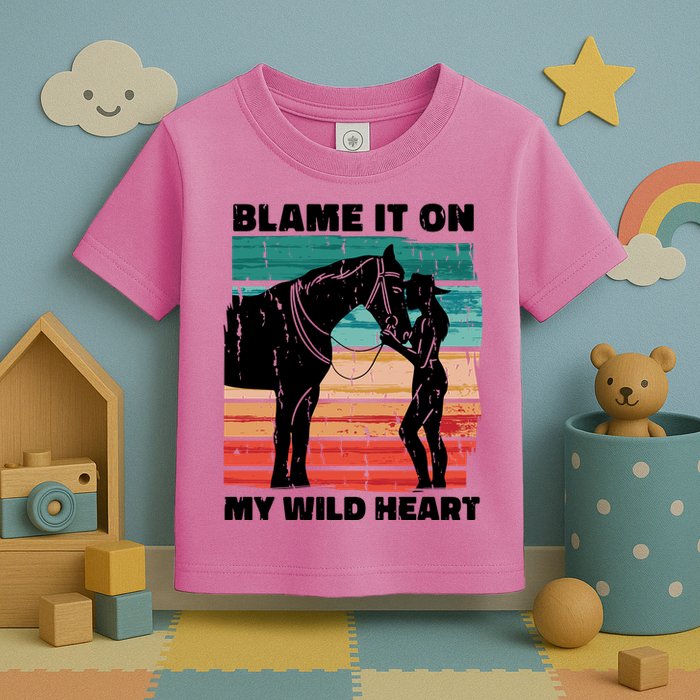 Blame It On My Wild Heart Horse Retro Toddler T-Shirt