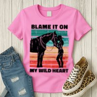 Blame It On My Wild Heart Horse Retro Womens T-Shirt