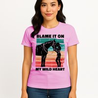 Blame It On My Wild Heart Horse Retro Womens T-Shirt