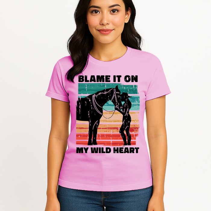 Blame It On My Wild Heart Horse Retro Womens T-Shirt