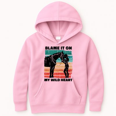 Blame It On My Wild Heart Horse Retro Kids Hoodie