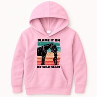 Blame It On My Wild Heart Horse Retro Kids Hoodie