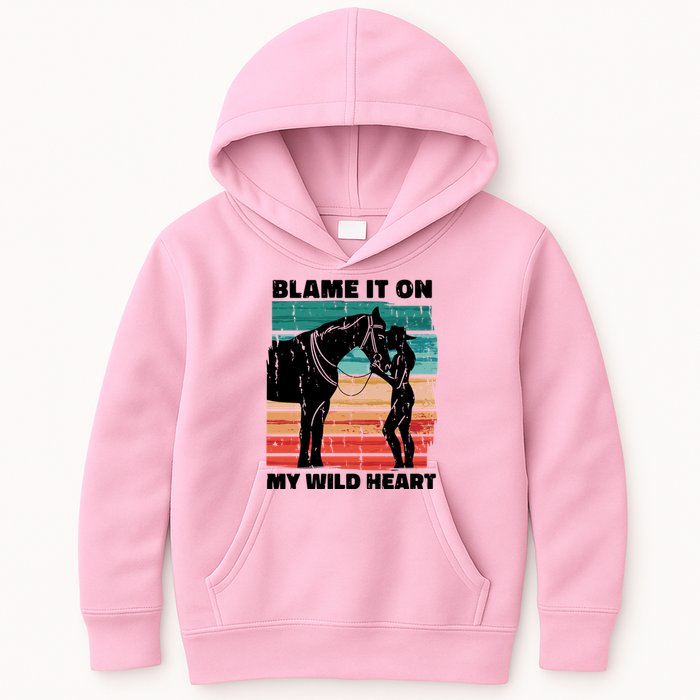 Blame It On My Wild Heart Horse Retro Kids Hoodie