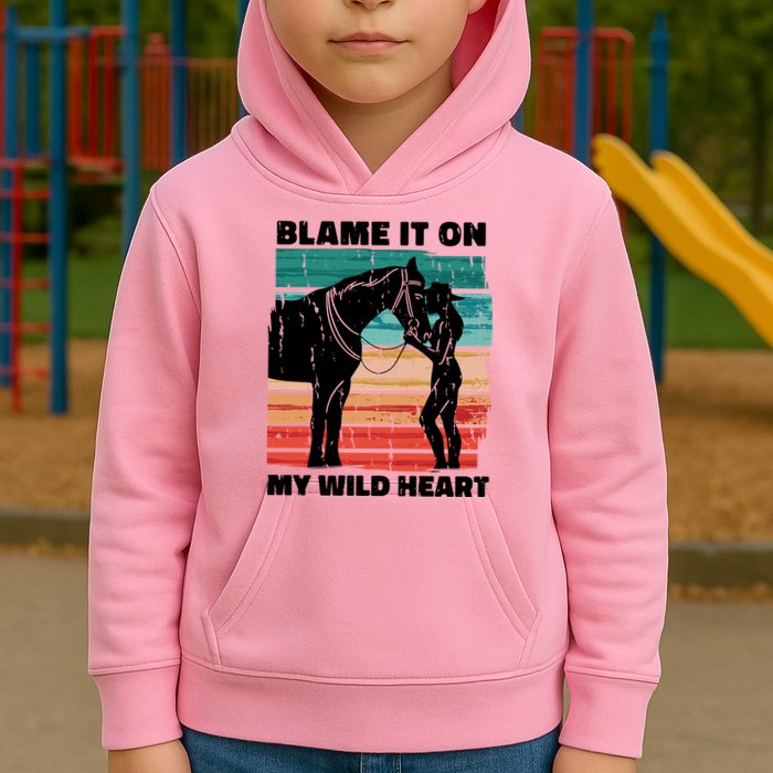 Blame It On My Wild Heart Horse Retro Kids Hoodie