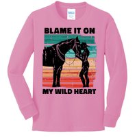 Blame It On My Wild Heart Horse Retro Kids Long Sleeve Shirt