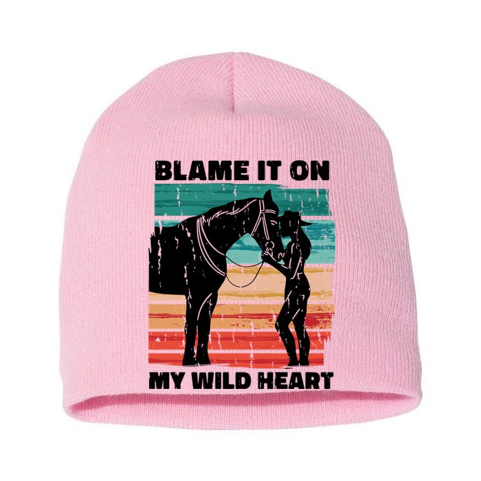 Blame It On My Wild Heart Horse Retro Short Acrylic Beanie
