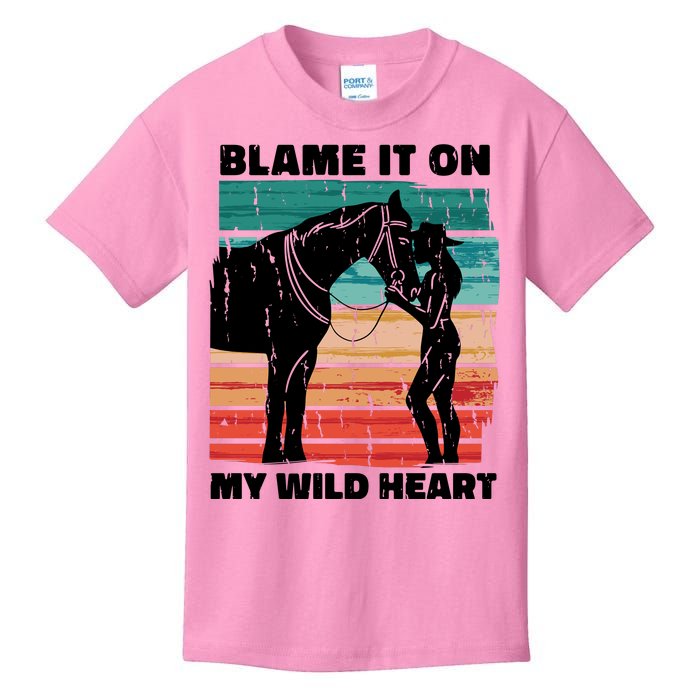 Blame It On My Wild Heart Horse Retro Kids T-Shirt