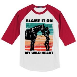 Blame It On My Wild Heart Horse Retro Kids Colorblock Raglan Jersey