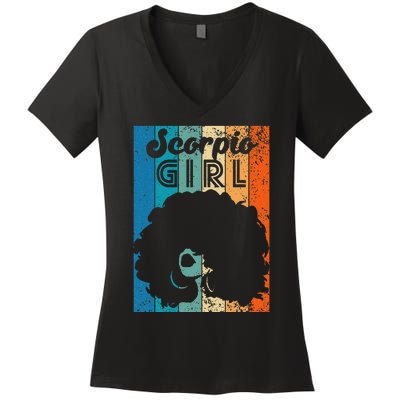 Born In October 23 to November 22 Birthday Scorpio Afro Women's V-Neck T-Shirt