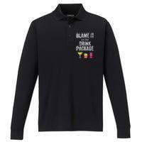 Blame It On The Drink Package Funny Cruise Cruising Cruiser Performance Long Sleeve Polo