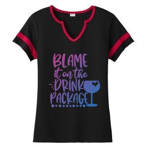 Blame It On The Package Cruise Alcohol Wine Lover Gift Ladies Halftime Notch Neck Tee