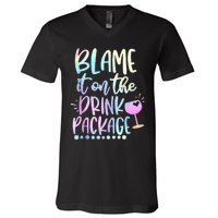 Blame It On The Drink Package Cruise Alcohol Wine Lover V-Neck T-Shirt