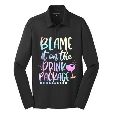 Blame It On The Drink Package Cruise Alcohol Wine Lover Silk Touch Performance Long Sleeve Polo