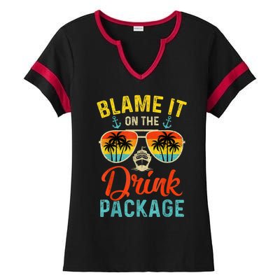 Blame It On The Drink Package Cruise Cruising Matching Ladies Halftime Notch Neck Tee