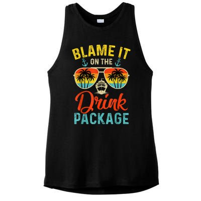 Blame It On The Drink Package Cruise Cruising Matching Ladies PosiCharge Tri-Blend Wicking Tank