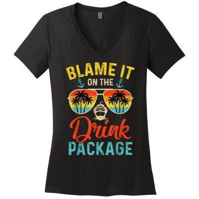 Blame It On The Drink Package Cruise Cruising Matching Women's V-Neck T-Shirt