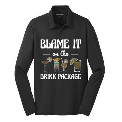 Blame It On The Drink Package Humor Funny Cruise Silk Touch Performance Long Sleeve Polo