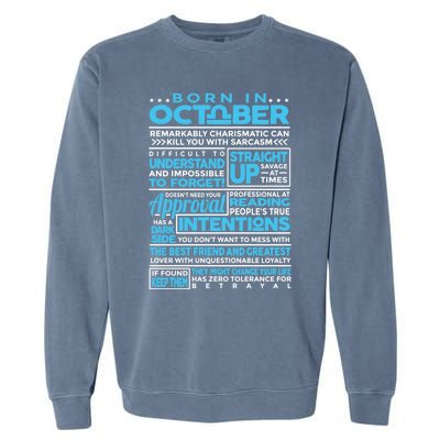 Born In October Libra Horoscope Birthday Funny Gift Garment-Dyed Sweatshirt