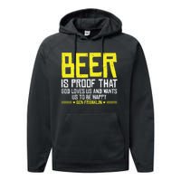 Beer Is Proof That God Drinking Team Beer Gift Performance Fleece Hoodie