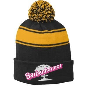 Barbenheimer In Pink Stripe Pom Pom Beanie