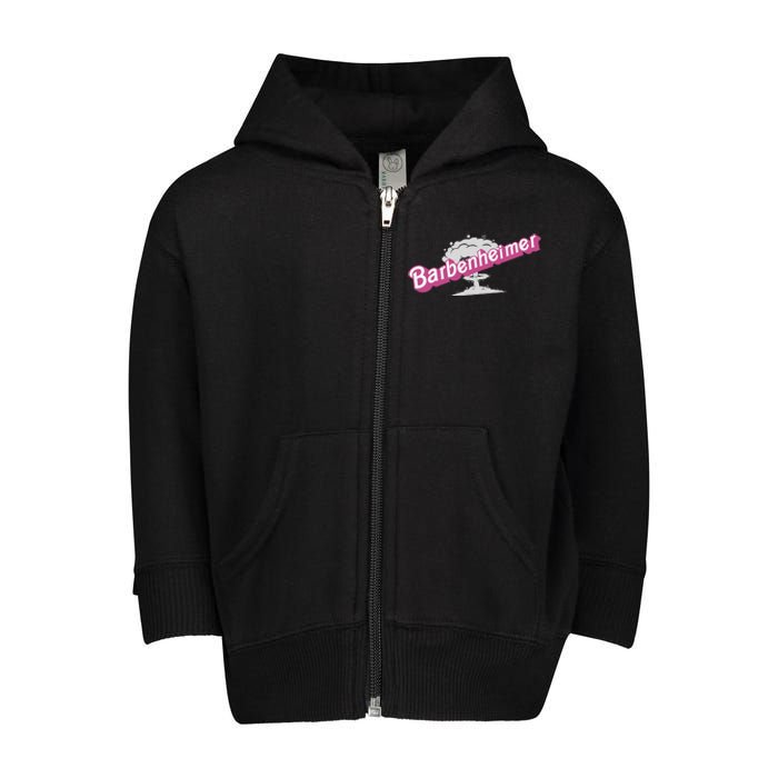 Barbenheimer In Pink Toddler Zip Fleece Hoodie