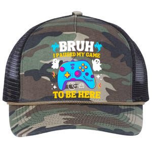 Bruh I Paused My Game To Be Here Funny Gamer Retro Rope Trucker Hat Cap