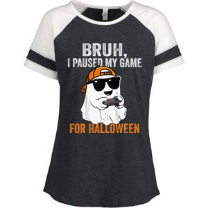 Bruh I Paused My Game For Halloween Funny Gaming Halloween Gift Enza Ladies Jersey Colorblock Tee