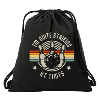 Bowling Im Quite Striking Funny Vintage Bowler Pun Drawstring Bag