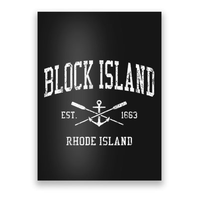 Block Island Ri Vintage Crossed Oars & Boat Anchor Sports Poster