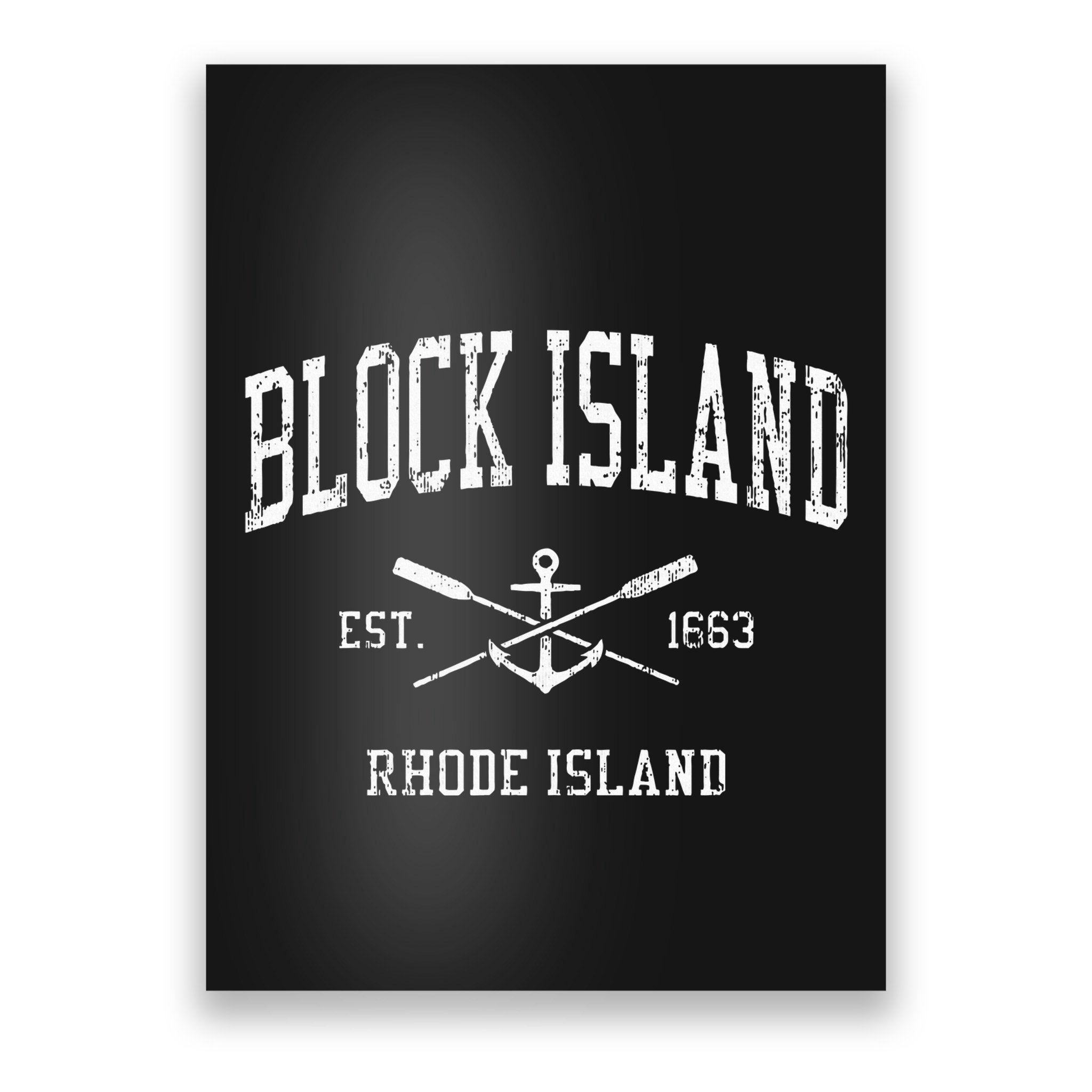 Block Island Ri Vintage Crossed Oars & Boat Anchor Sports Poster