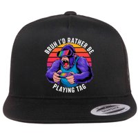 Bruh ID Rather Be Playing Tag Monkey Video Game Gorilla Flat Bill Trucker Hat