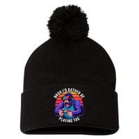 Bruh ID Rather Be Playing Tag Monkey Video Game Gorilla Pom Pom 12in Knit Beanie