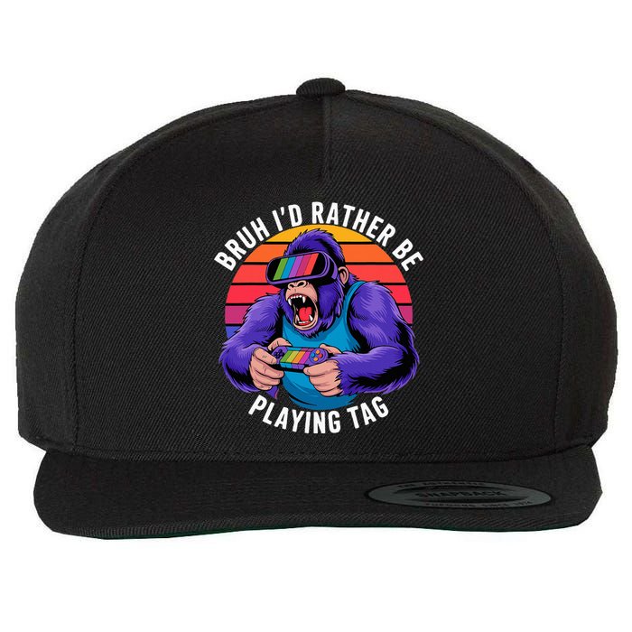 Bruh ID Rather Be Playing Tag Monkey Video Game Gorilla Wool Snapback Cap