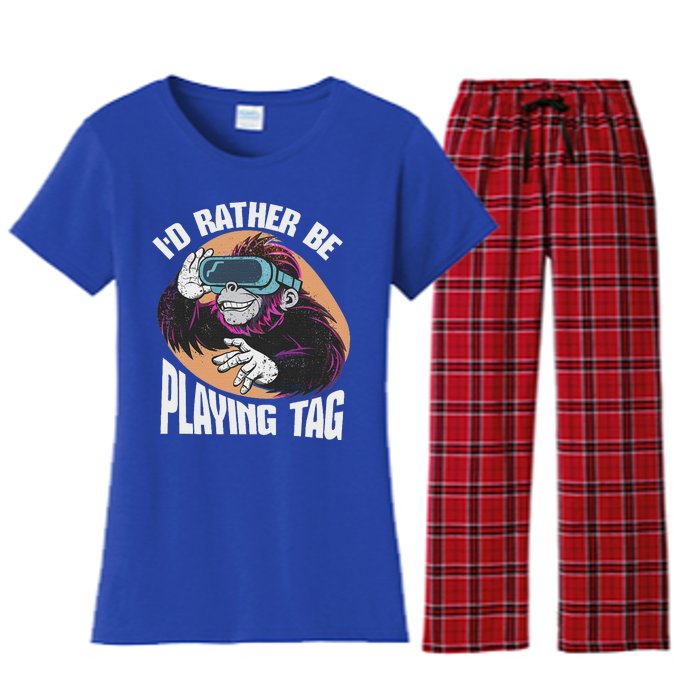 Bruh Id Rather Be Playing Tag Monkey Women's Flannel Pajama Set