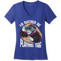 Bruh Id Rather Be Playing Tag Monkey Women's V-Neck T-Shirt