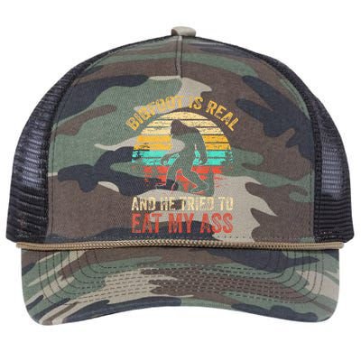 Bigfoot Is Real And He Tried To Eat My Ass Funny Sasquatch Retro Rope Trucker Hat Cap