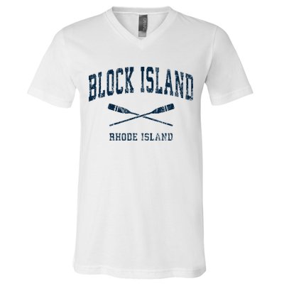 Block Island Rhode Island Vintage Nautical Paddles Sports Oa V-Neck T-Shirt