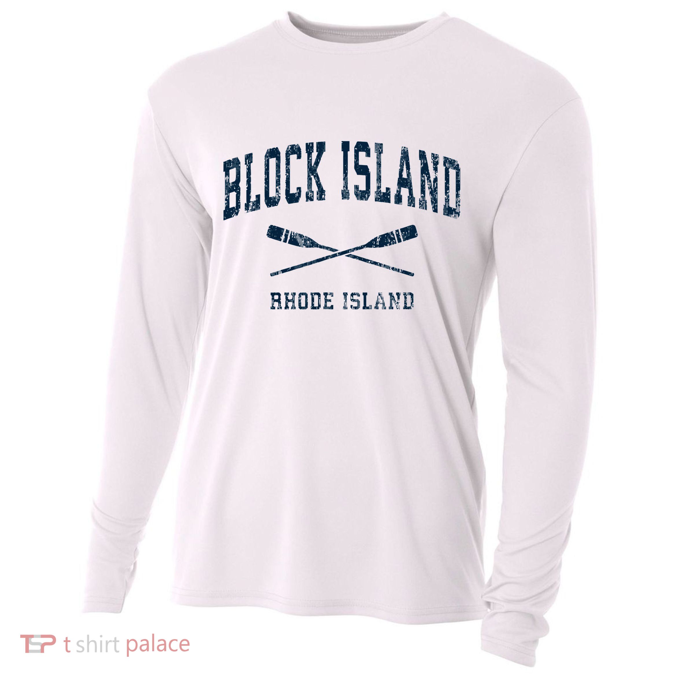 Block Island Rhode Island Vintage Nautical Paddles Sports Oa Cooling Performance Long Sleeve Crew