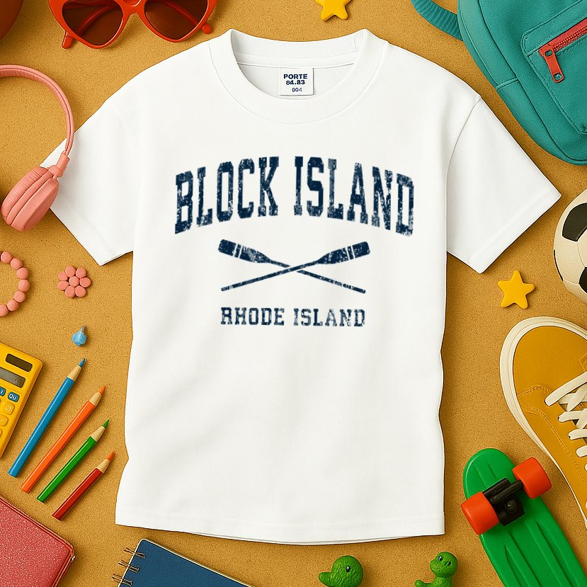 Block Island Rhode Island Vintage Nautical Paddles Sports Oa Kids T-Shirt