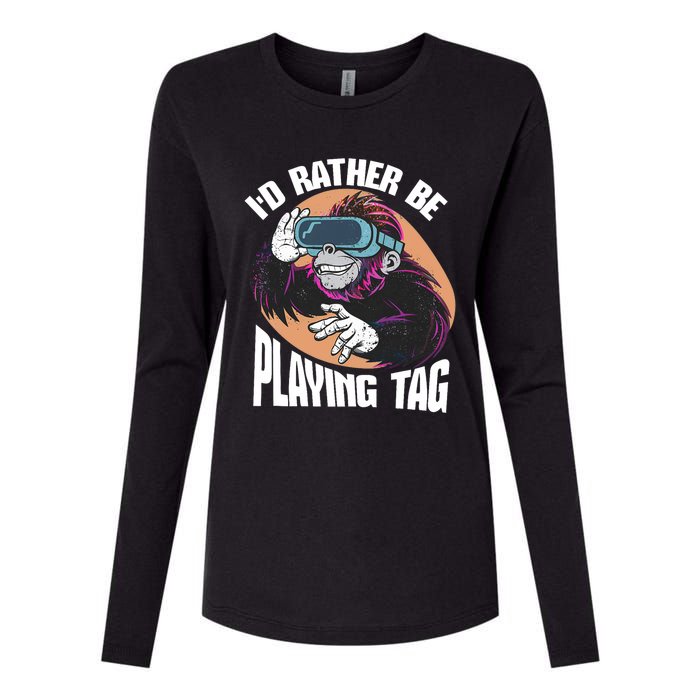 Bruh ID Rather Be Playing Tag Monkey Video Game Gorilla Womens Cotton Relaxed Long Sleeve T-Shirt