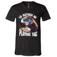 Bruh ID Rather Be Playing Tag Monkey Video Game Gorilla V-Neck T-Shirt