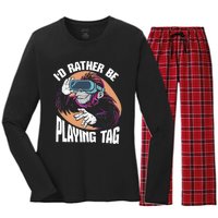 Bruh ID Rather Be Playing Tag Monkey Video Game Gorilla Women's Long Sleeve Flannel Pajama Set 