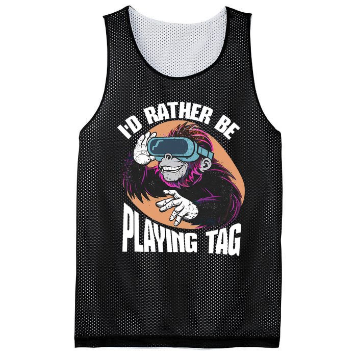 Bruh ID Rather Be Playing Tag Monkey Video Game Gorilla Mesh Reversible Basketball Jersey Tank