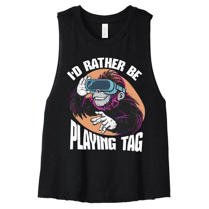 Bruh ID Rather Be Playing Tag Monkey Video Game Gorilla Women's Racerback Cropped Tank