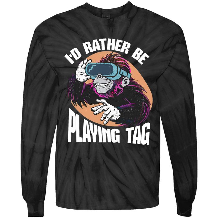 Bruh ID Rather Be Playing Tag Monkey Video Game Gorilla Tie-Dye Long Sleeve Shirt