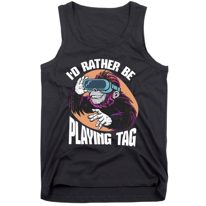 Bruh ID Rather Be Playing Tag Monkey Video Game Gorilla Tank Top