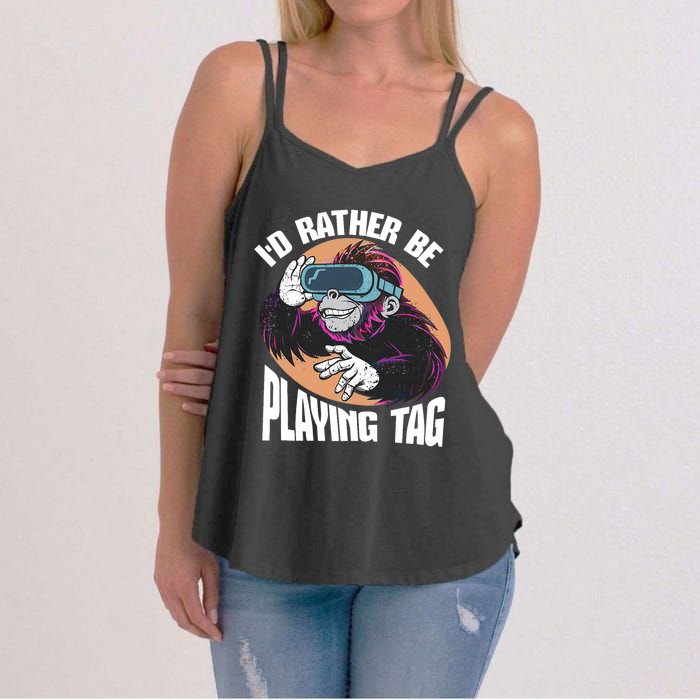 Bruh ID Rather Be Playing Tag Monkey Video Game Gorilla Women's Strappy Tank