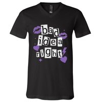 Bad Idea Right Purple Butterflies Lips V-Neck T-Shirt